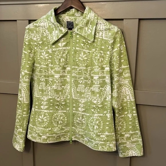 Clara Sun Woo Aztec Tribal Printed Jacket Green White Full Zip Cotton Size Large - Picture 7 of 14